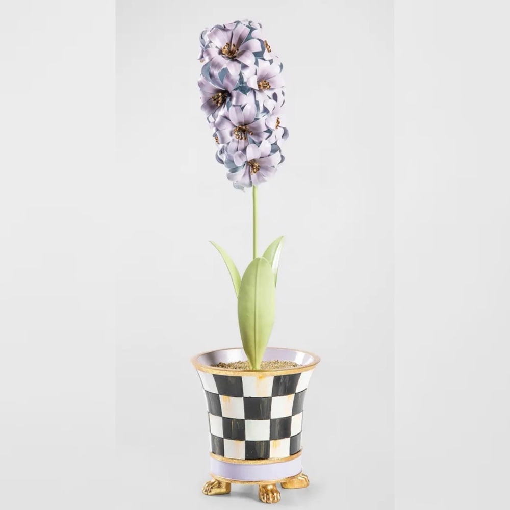 Mackenzie Childs Courtly Check Potted Hyacinth Metal Flower NEW